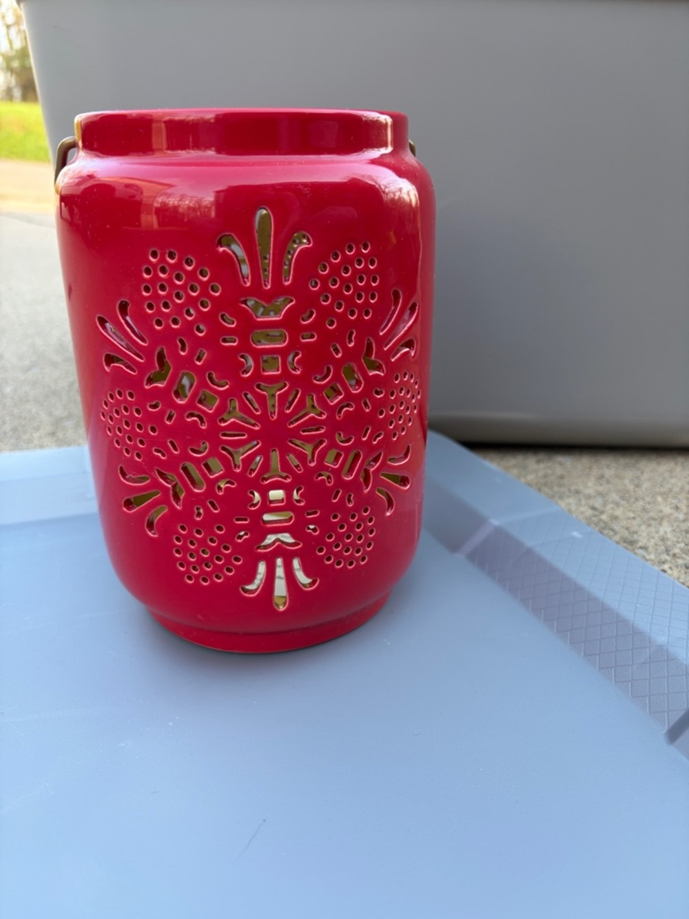 Ceramic Red Decorative Lantern Vase - Home Accents